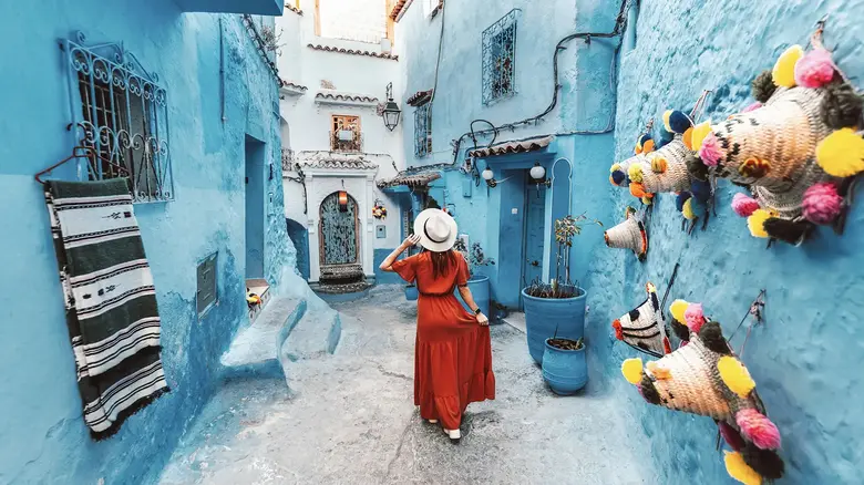 young-woman-with-red-dress in chefchaouen